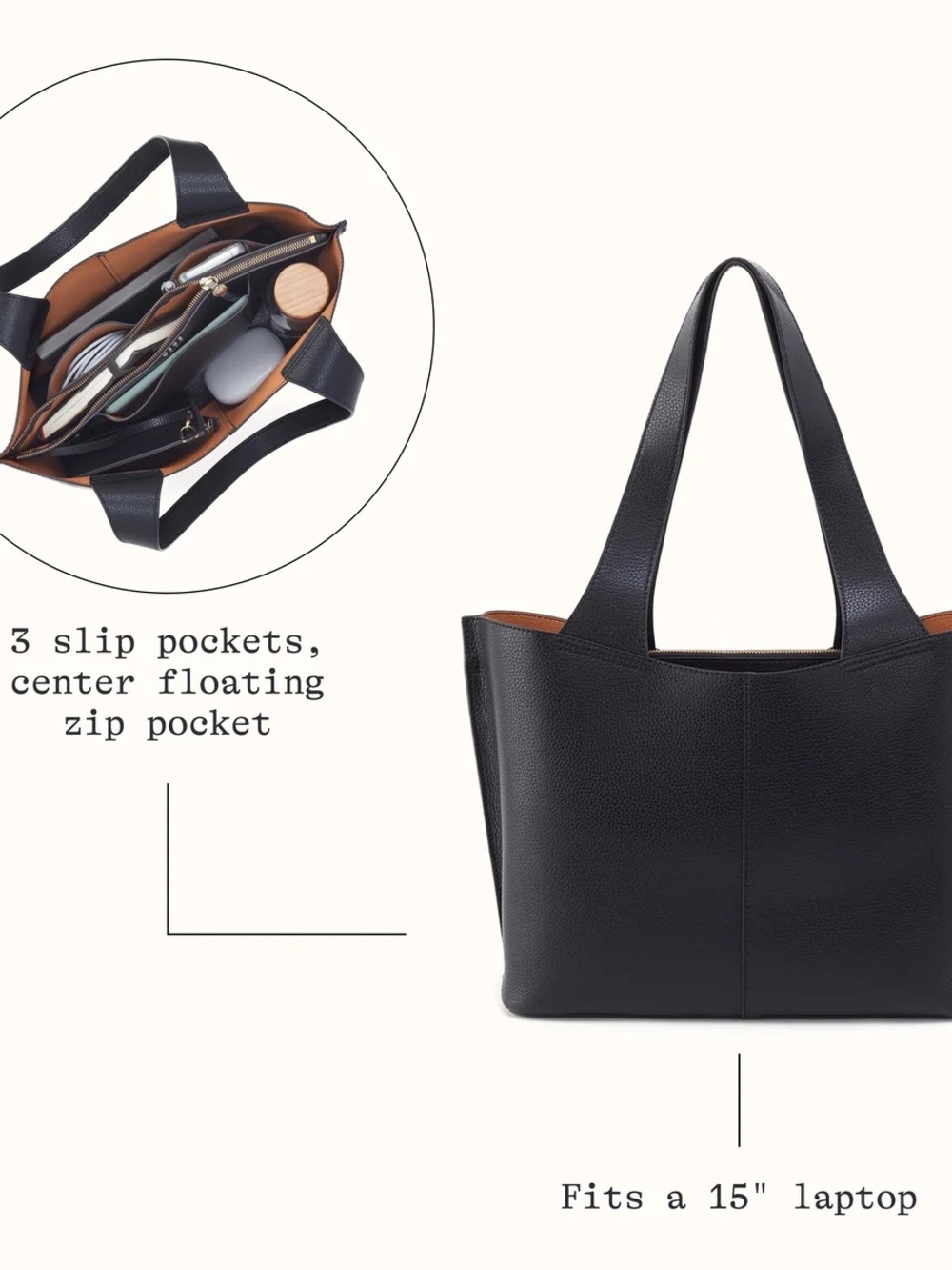 HOBO Mood indigo Leather Laptop Tote with Tan Interior